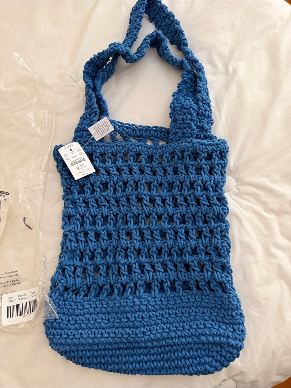 J. Crew Factory Blue Crochet Knit Tote Bag